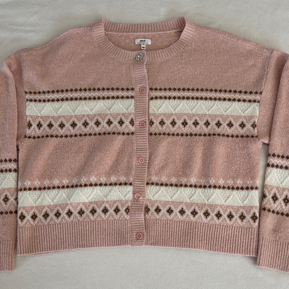 Aerie fuzzy Pink Patterned Women's Sweater - Picture 1 of 14